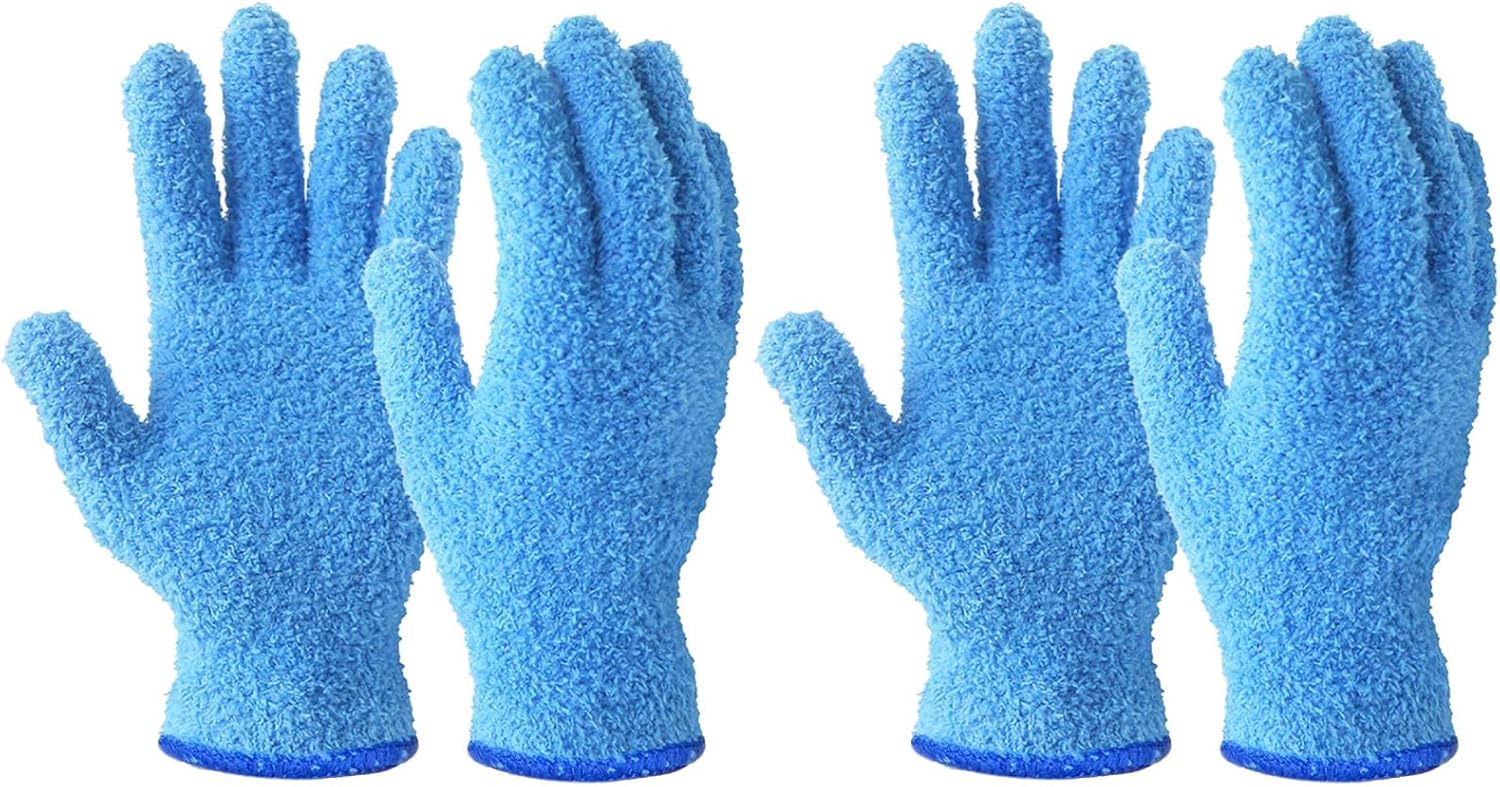 Evridwear Microfiber Dusting Gloves, Dusting Cleaning Glove for Plants, Blinds, Lamps and Small Hard to Reach Corners, 2 Pairs (Blue S/M)