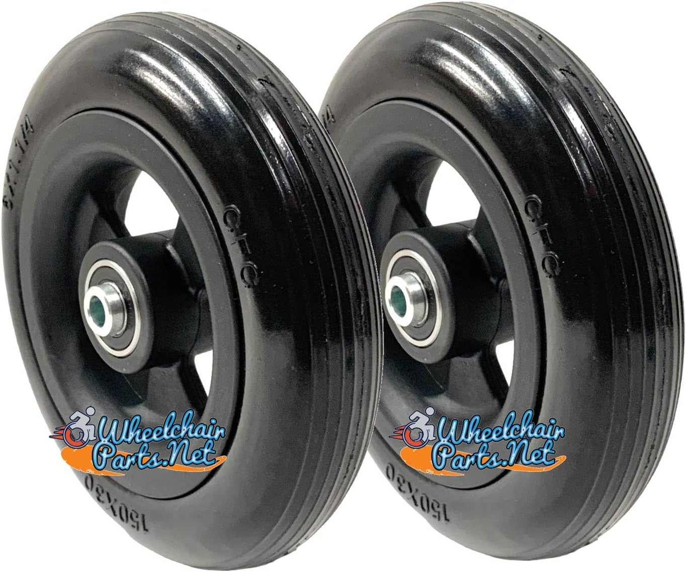 Front Caster Wheelchair Wheels, 6x1 1/4 and 5x1 1/4 with 1.60 Center Hub, 5/16" Bearings (6" x 1 1/4")
