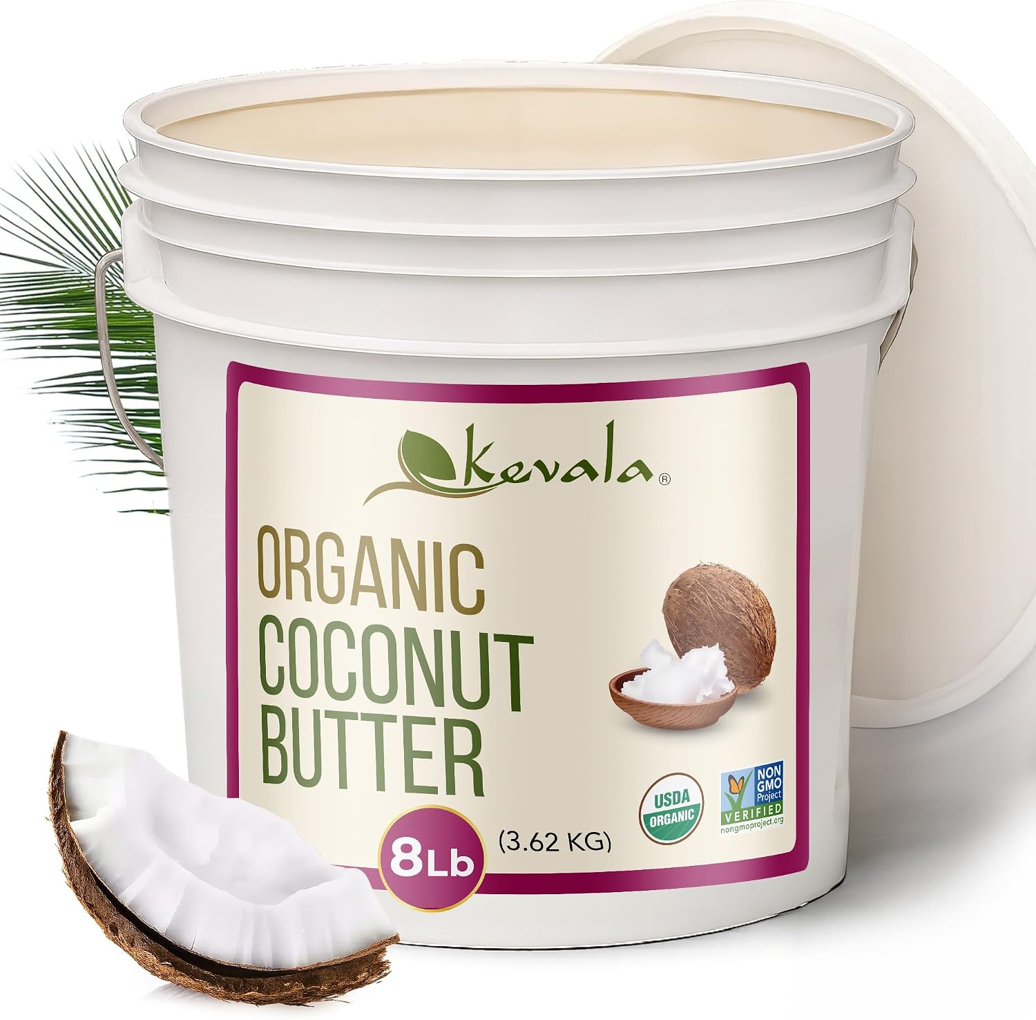 Kevala Organic Coconut Butter - Nutritious Addition to Baking and Cooking, Made in USA, Creamy Spread for Toasts and Desserts, Ingredient for Homemade Skincare and Haircare Cosmetics, Bulk Size, 8 lb