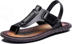 Wygwlg Men's Orthopedic Closed Toe Sandals Shoes, Bunion Corrector Flat Sandals, with Arch Support, Summer Comfy Outdoor Beach Holiday Leather Slip On Flip Flops, Slippers,Black-39