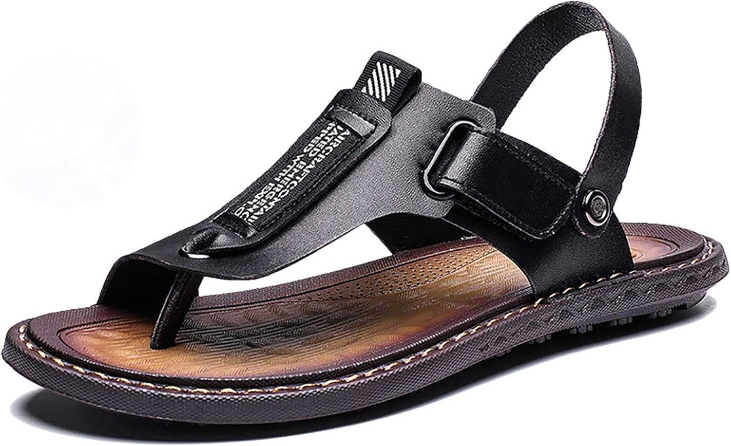 Wygwlg Men's Orthopedic Closed Toe Sandals Shoes, Bunion Corrector Flat Sandals, with Arch Support, Summer Comfy Outdoor Beach Holiday Leather Slip On Flip Flops, Slippers,Black-39