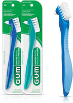 GUM Denture Brush - Dual Headed Hard Bristle Toothbrush for Dentures & Acrylic Retainers - Dentist Recommended Denture Cleaner (Pack of 2)
