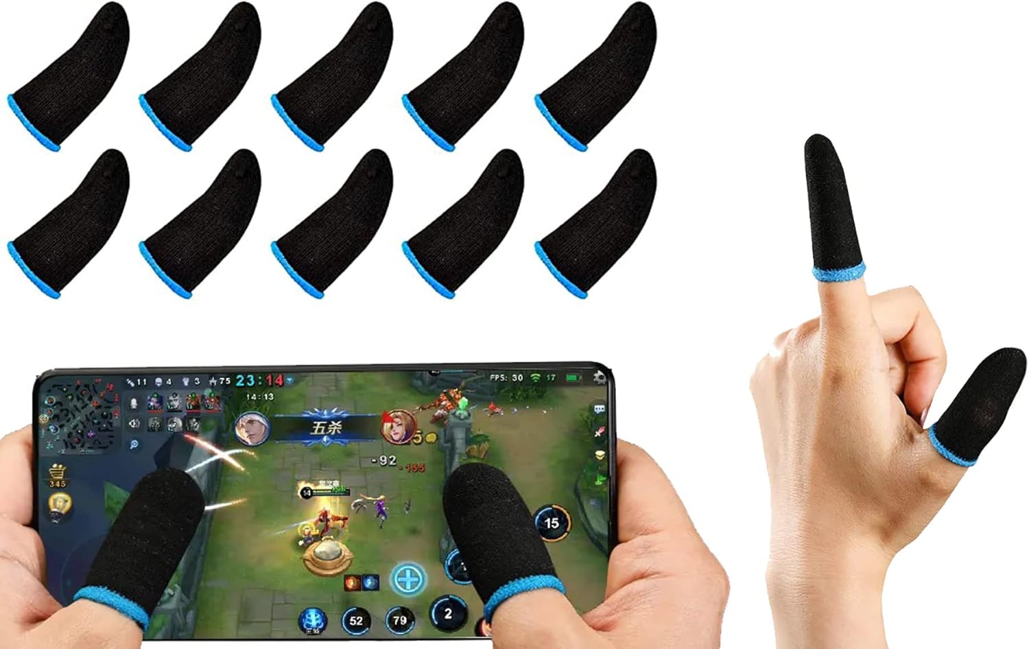 GENDA PUBG Mobile Phone Finger Sleeves for Gaming | Anti-Sweat Breathable Finger Sleeve for Gaming | Thumb Sleeves Mobile Gaming | Gamer Finger Gloves | Pack of 10 (Blue)