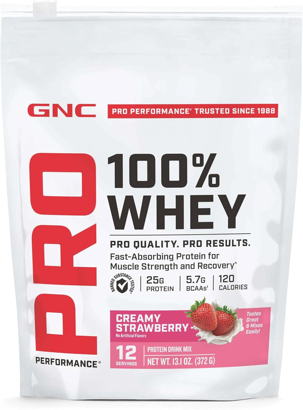GNC Pro Performance 100% Whey Protein Powder 2.0, Fast Absorbing for Muscle Strength and Recovery, Strawberry, 12 Servings
