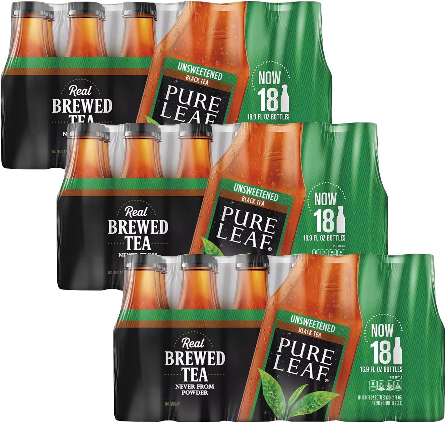 Pure Leaf Unsweetened Iced Real Brewed Tea - Never From Powder - By Gourmet Kitchn - 3 Boxes (16.9oz - 18 pk per Box), Total 54 Bottles 3 Pack (54 Bottles)