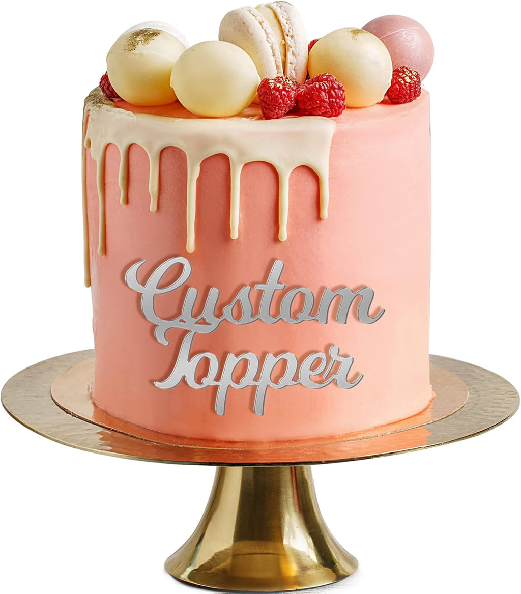 Personalized Cake Topper for Birthday Wedding with Any Text Numbers Mirror Acrylic Cake Toppers Cake Decoration for Birthday Anniversary Baby Shower Graduation (Silver)