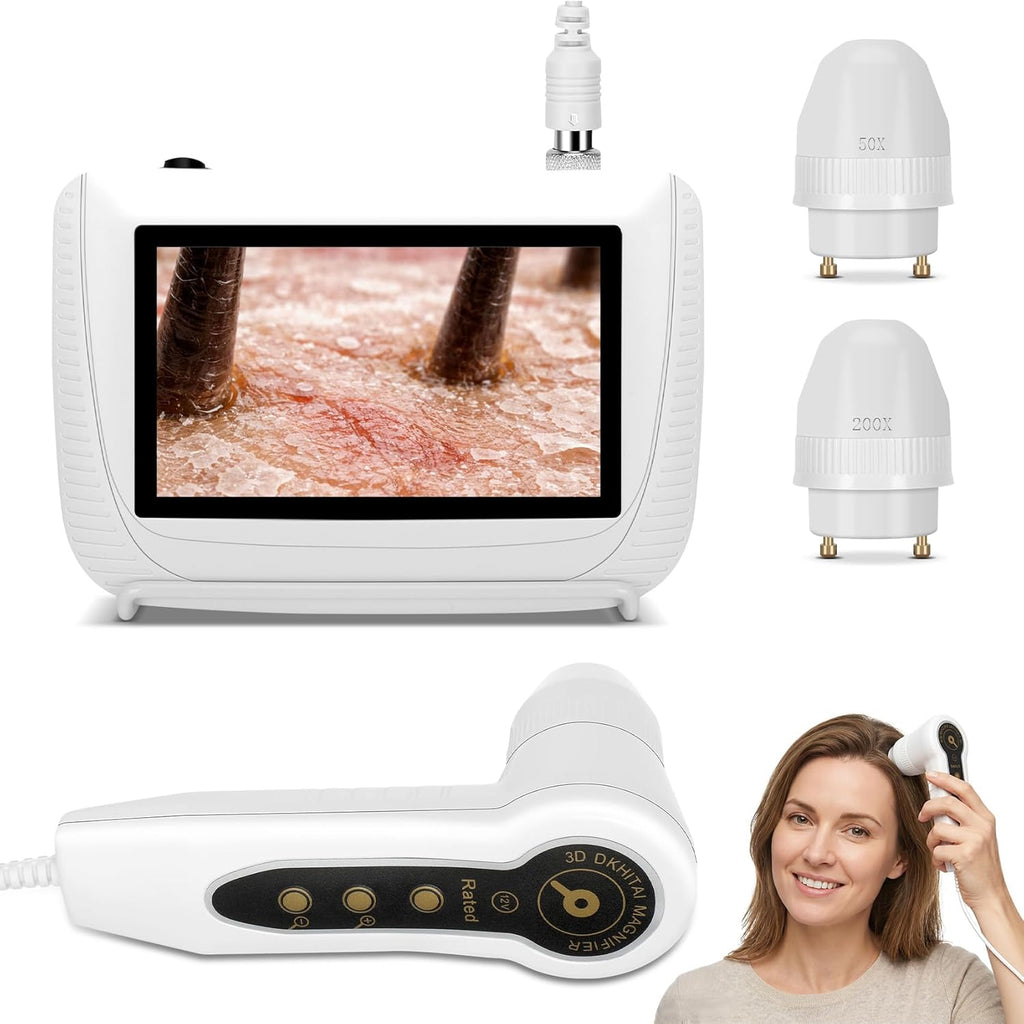 Skin Hair Analyze, Scalp Analysis Machine, 5 Inch LCD Screen Rechargeable Digital Scanner for Skin & Hair Analysis, 50x/200x DualHeads, Digital Scalp Health Detection Use for Home and Salon