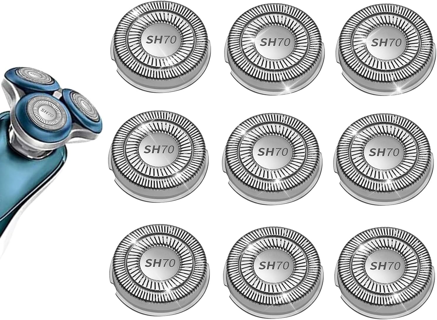 9 Pack SH70/71 Replacement Heads Blades Fit for Philips Norelco Series 7000, New Upgraded SH70 Double Blades for norelco 7000 replacement heads