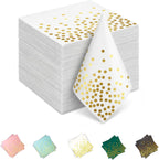 Stylish Paper Napkins 100 Packs,6.5" White Napkins with Gold Polka Dots Design,Great Cocktail Napkins,Dinner Napkins Disposable for Easter Wedding Birthday Party or Daily Use