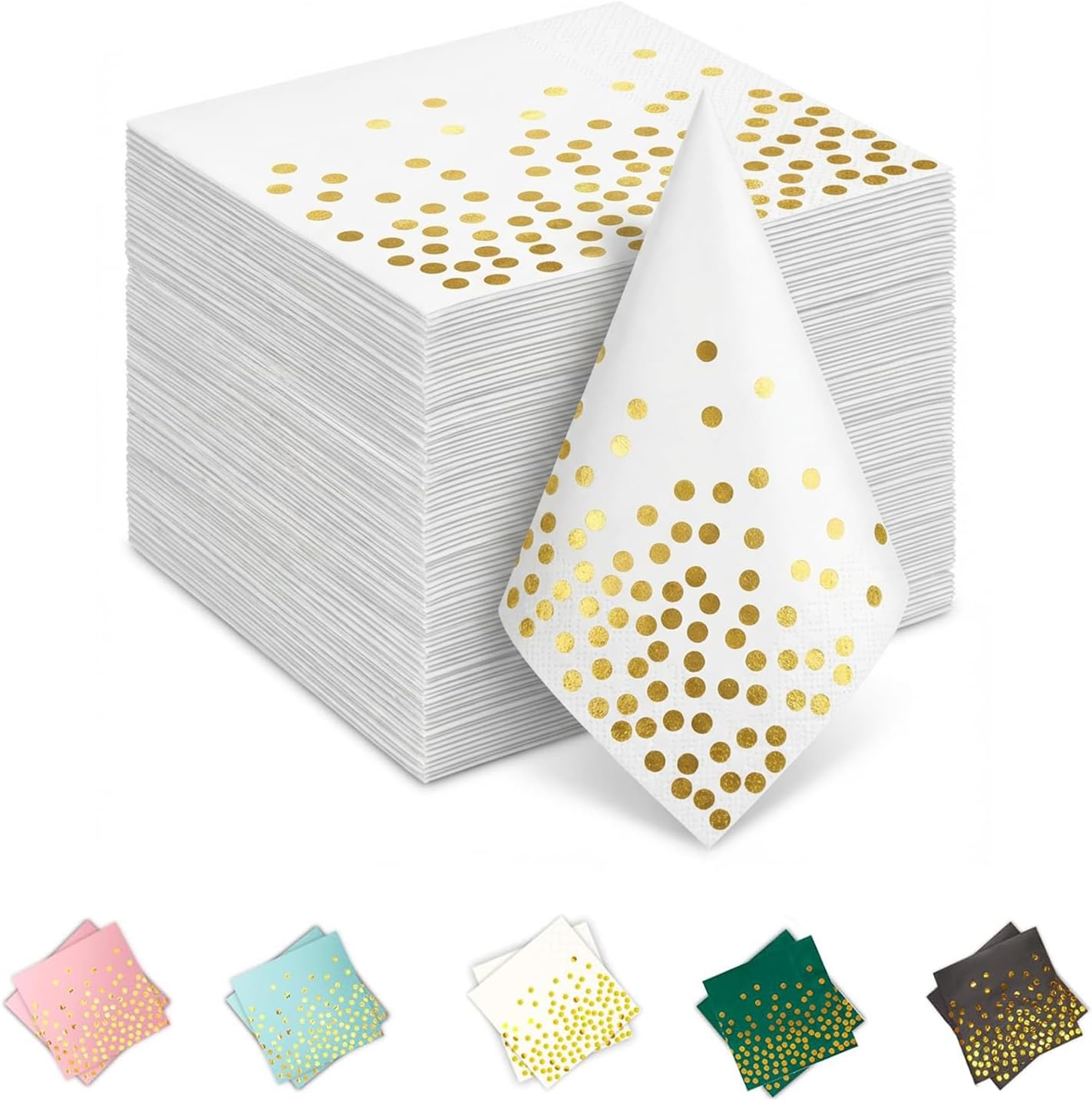 Stylish Paper Napkins 100 Packs,6.5" White Napkins with Gold Polka Dots Design,Great Cocktail Napkins,Dinner Napkins Disposable for Easter Wedding Birthday Party or Daily Use