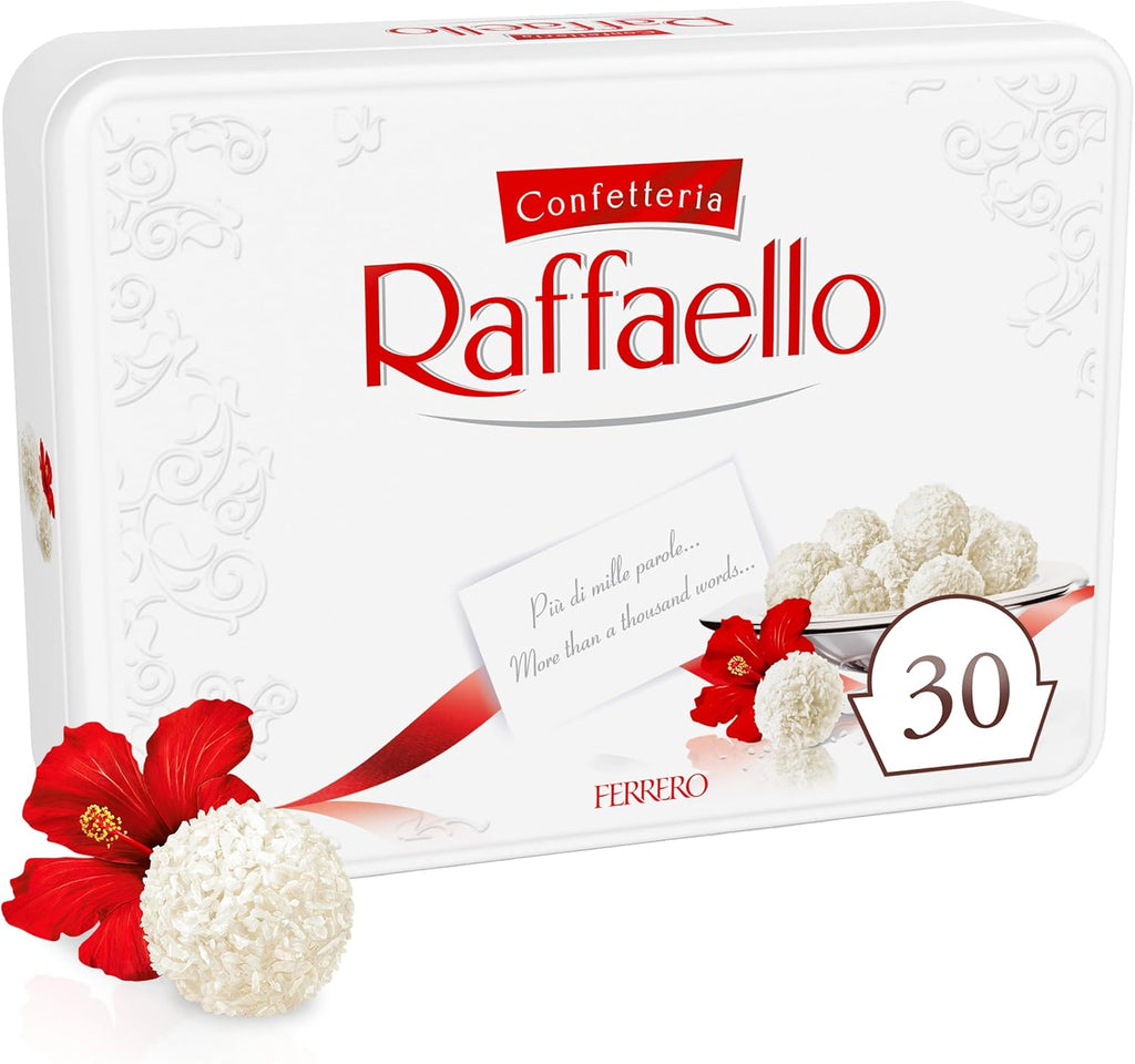 Raffaello Coconut Almond Pralines in Metal Tin Box 30 Individually Wrapped Treats, 10.6 oz
