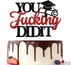 You Did It Cake Topper, Congrats Grad Cake Decor, Gold Glitter Class of 2026 Graduation Party Decorations Supplies(Black, Red)