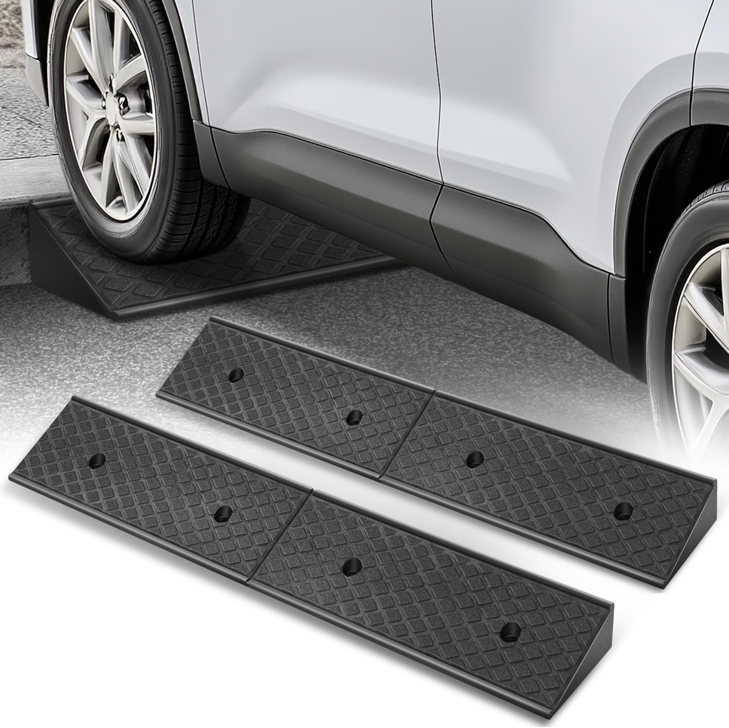 Auto Dynasty Rubber Curb Ramps, 3" Lift Height Curbside Driveway Ramp, 4410 LBS/2T Capacity Sidewalk Curb Ramp for Cars Trucks Bikes Motorcycles Wheelchairs, 2 Pack