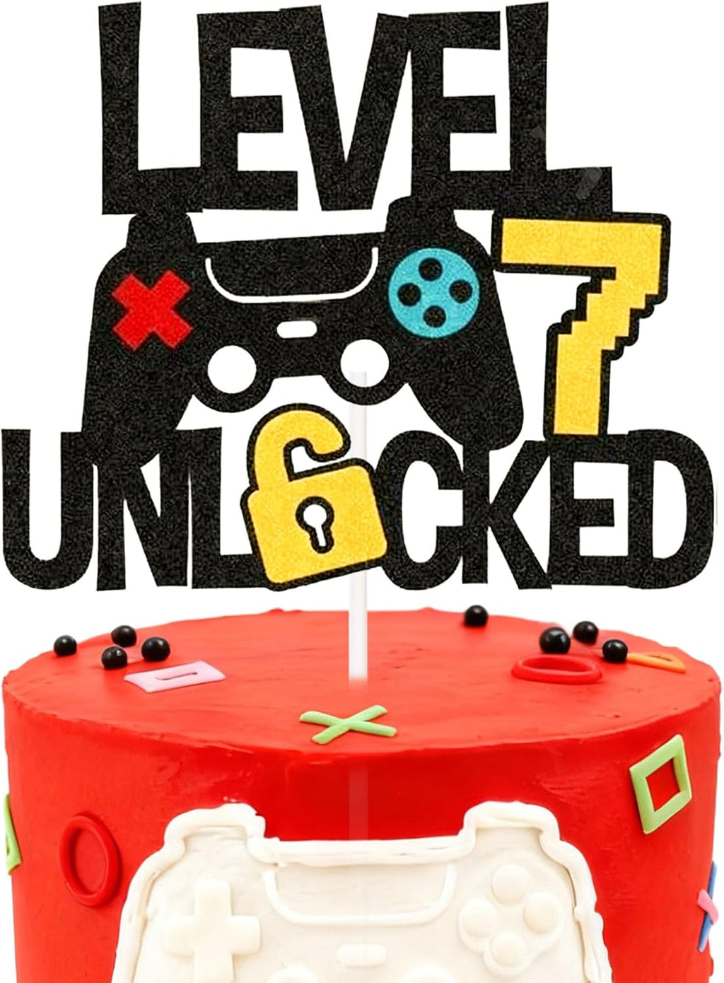 Level 7 Unlocked Cake Topper Happy 7 Birthday Cake Toppers Level Up seventh Cake Decorations Game Controller 7th Birthday Cake Decor - Video Game Theme Party Supplies for Teenager