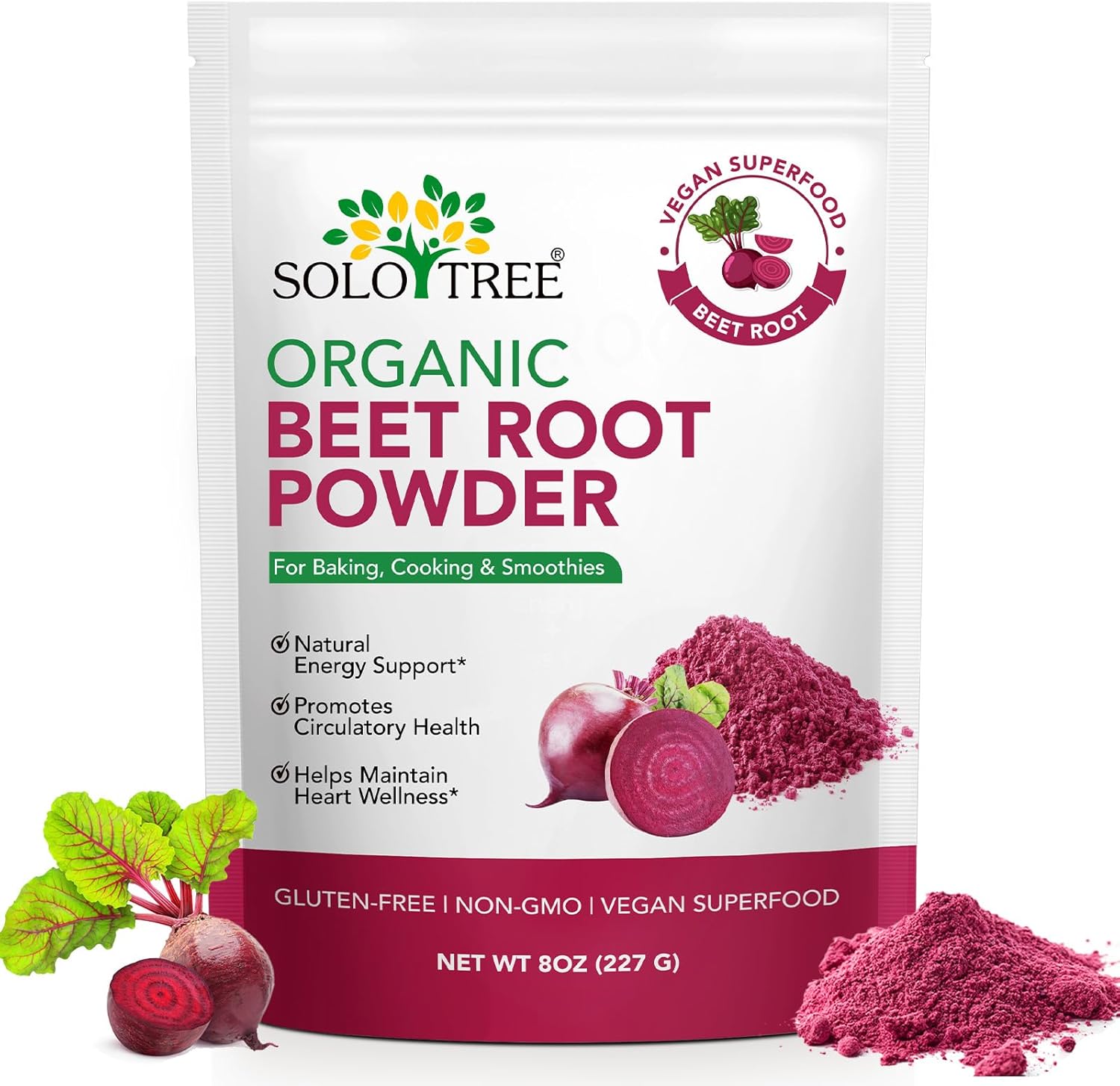 Organic Beet Root Powder – Raw, Non-GMO, Vegan, Gluten-Free Superfood for Smoothies, Juices & Baking | Natural Red Food Coloring, Rich in Fiber, Supports Circulation, 8oz