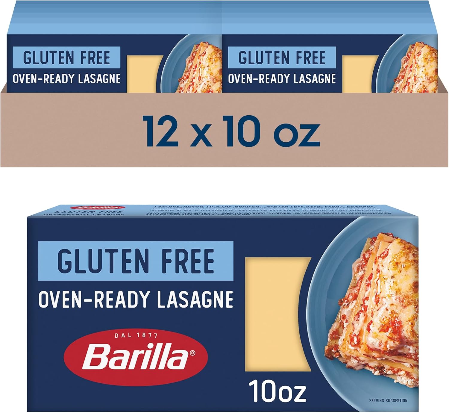 BARILLA Gluten Free Oven-Ready Lasagne, 10 Ounce (Pack of 12) - Non-GMO Gluten Free Pasta Made with Blend of Corn & Rice - Vegan Pasta