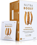 Nutra Tea NUTRABOOST - Energy Tea | Herbal Energy & Focus Tea - Help With Tiredness And Fatigue - Includes Green Tea, Ginseng & Ashwagandha - 20 Individually Wrapped Bags - Herbal Teas