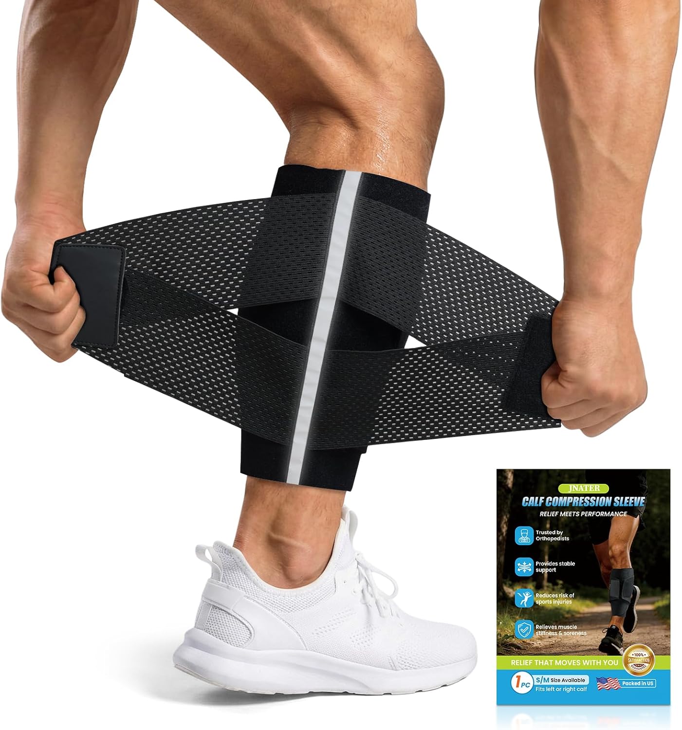 Calf Compression Sleeve – Adjustable Calf Brace for Men & Women, Innovative Diamond-Shaped Elastic Band for Targeted Compression, Support for Shin Splints, Swelling & Varicose Veins (M Size)