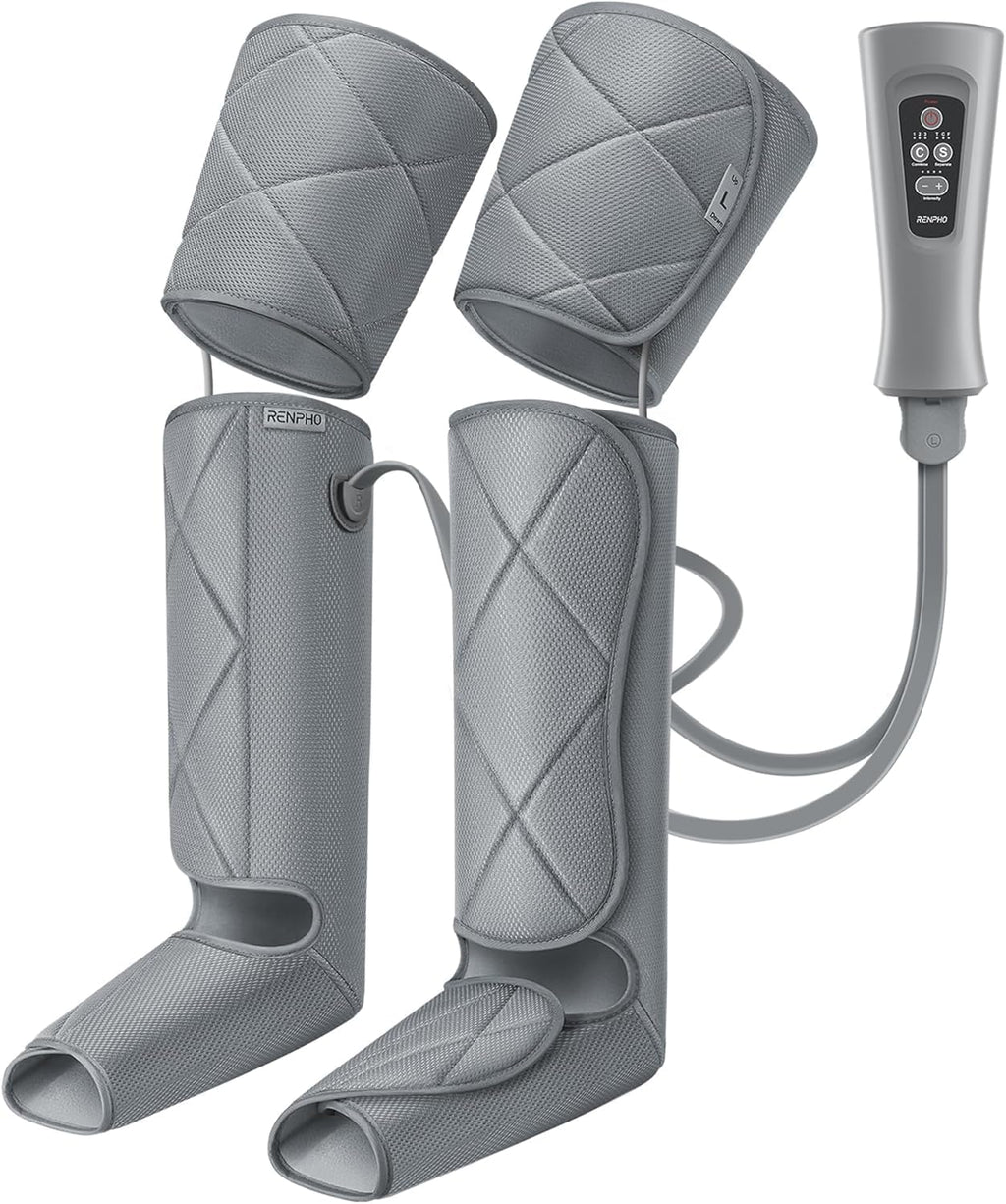RENPHO Leg Massager, Air Compression Leg Massager Calf Massager for Circulation and Pain Relief, Mothers Fathers Day Gift, Grey
