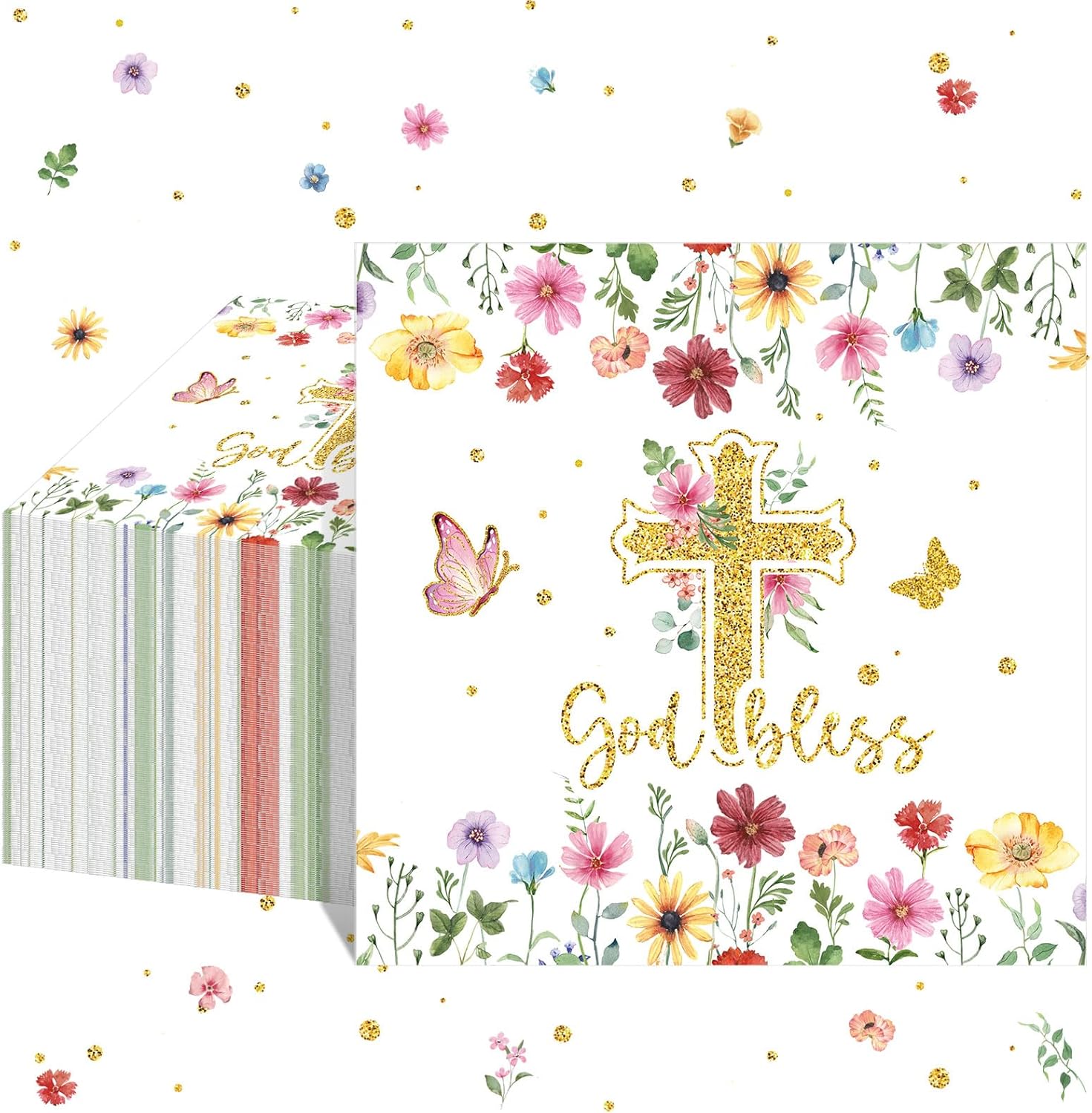 Nuanchu 50 Pcs Baptism Napkins God Bless Napkins Christening Party Decorations First Holy Communion Cross Religious Paper Supplies for Religious Holiday Dinner Party Decorations