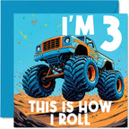 Stuff4 3rd Birthday Cards for Boys - Monster Truck This Is How I Roll - Happy Birthday Card for 3 Year Old Boy Cousin Grandson Nephew Step Son, 5.7 Inch Bday Greeting Cards