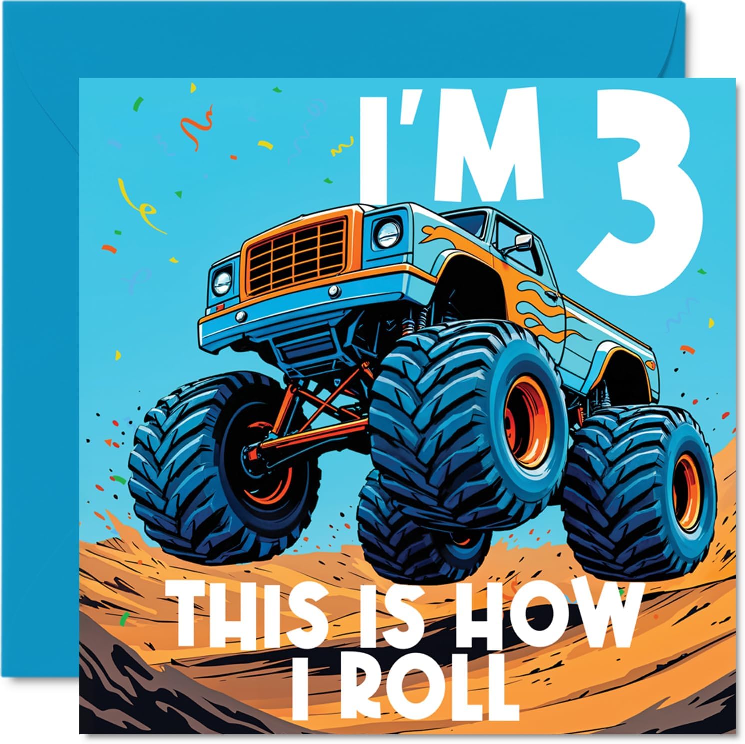 Stuff4 3rd Birthday Cards for Boys - Monster Truck This Is How I Roll - Happy Birthday Card for 3 Year Old Boy Cousin Grandson Nephew Step Son, 5.7 Inch Bday Greeting Cards