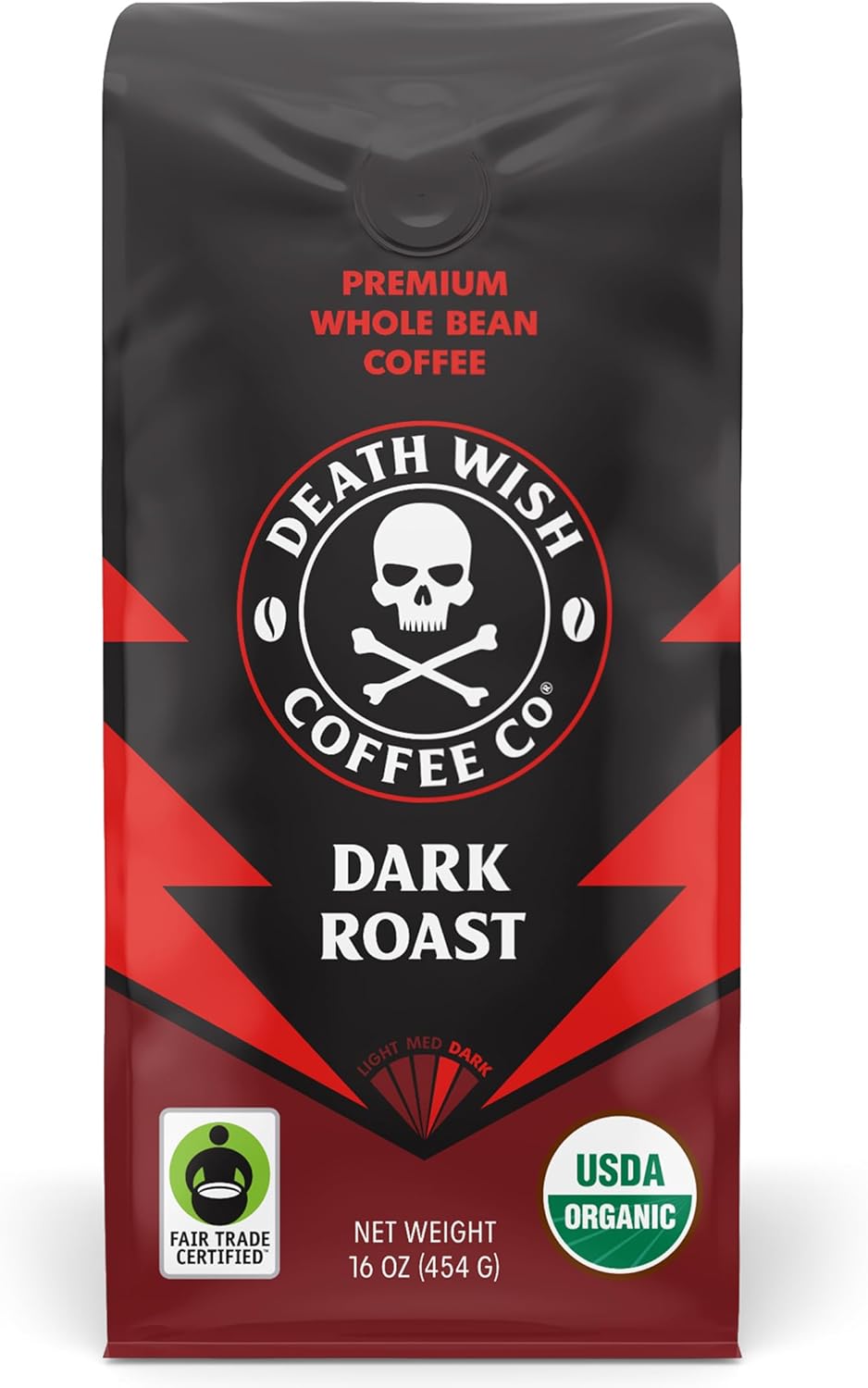Death Wish Coffee, Organic and Fair Trade Dark Roast Whole Bean Coffee, 16 oz