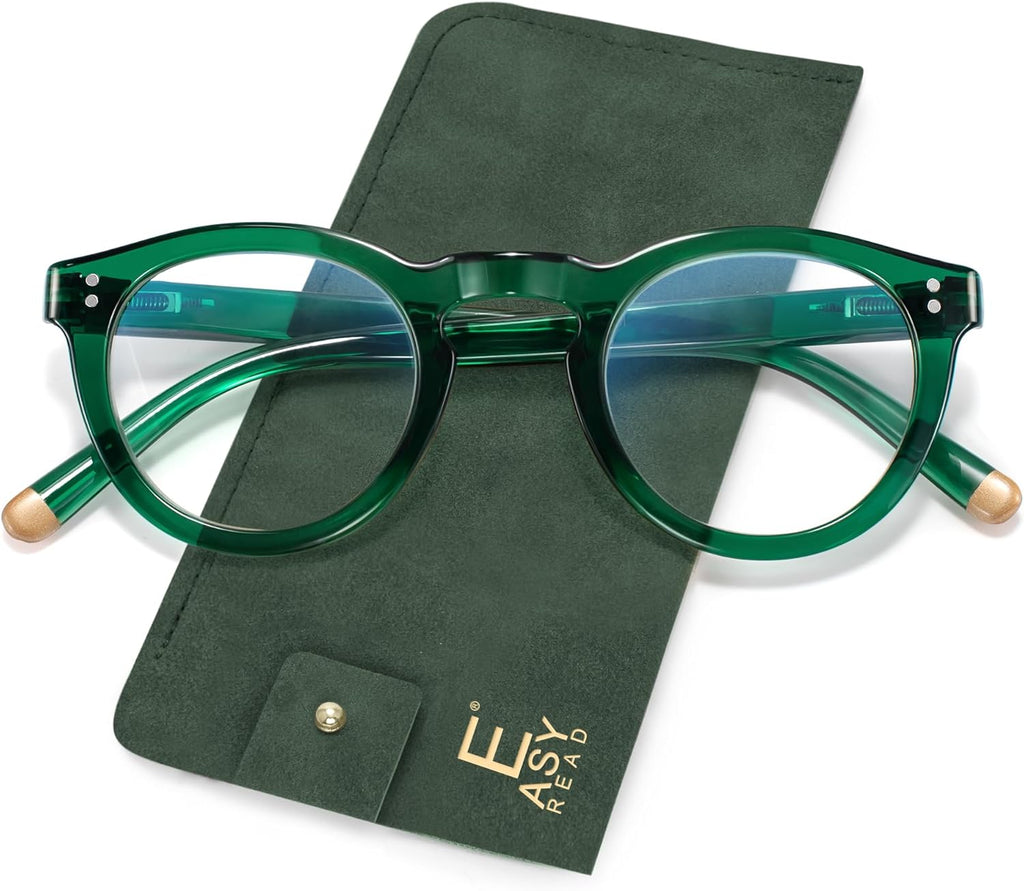 EASY READ Retro Round Blue Light Blocking Reading Glasses for Women,Anti UV Readers for Women with Spring Hinge