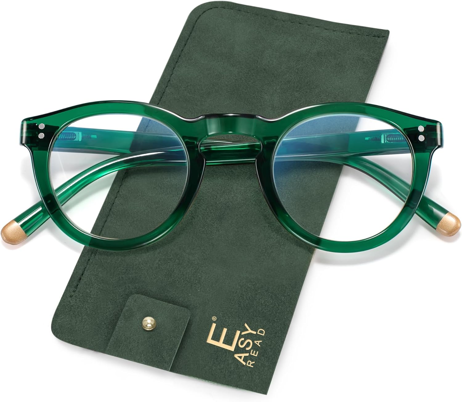 EASY READ Retro Round Blue Light Blocking Reading Glasses for Women,Anti UV Readers for Women with Spring Hinge