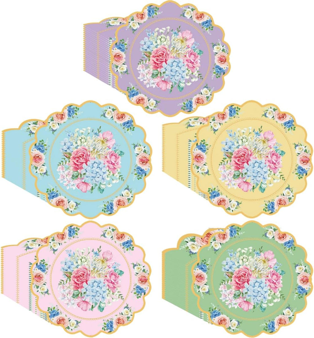 100pcs Flower Shaped Tea Party Napkins, Glazeal 2 Ply Vintage Floral Napkins Scalloped Guest Paper Napkins for Tableware Wedding Bridal Baby Shower Tea Birthday Party