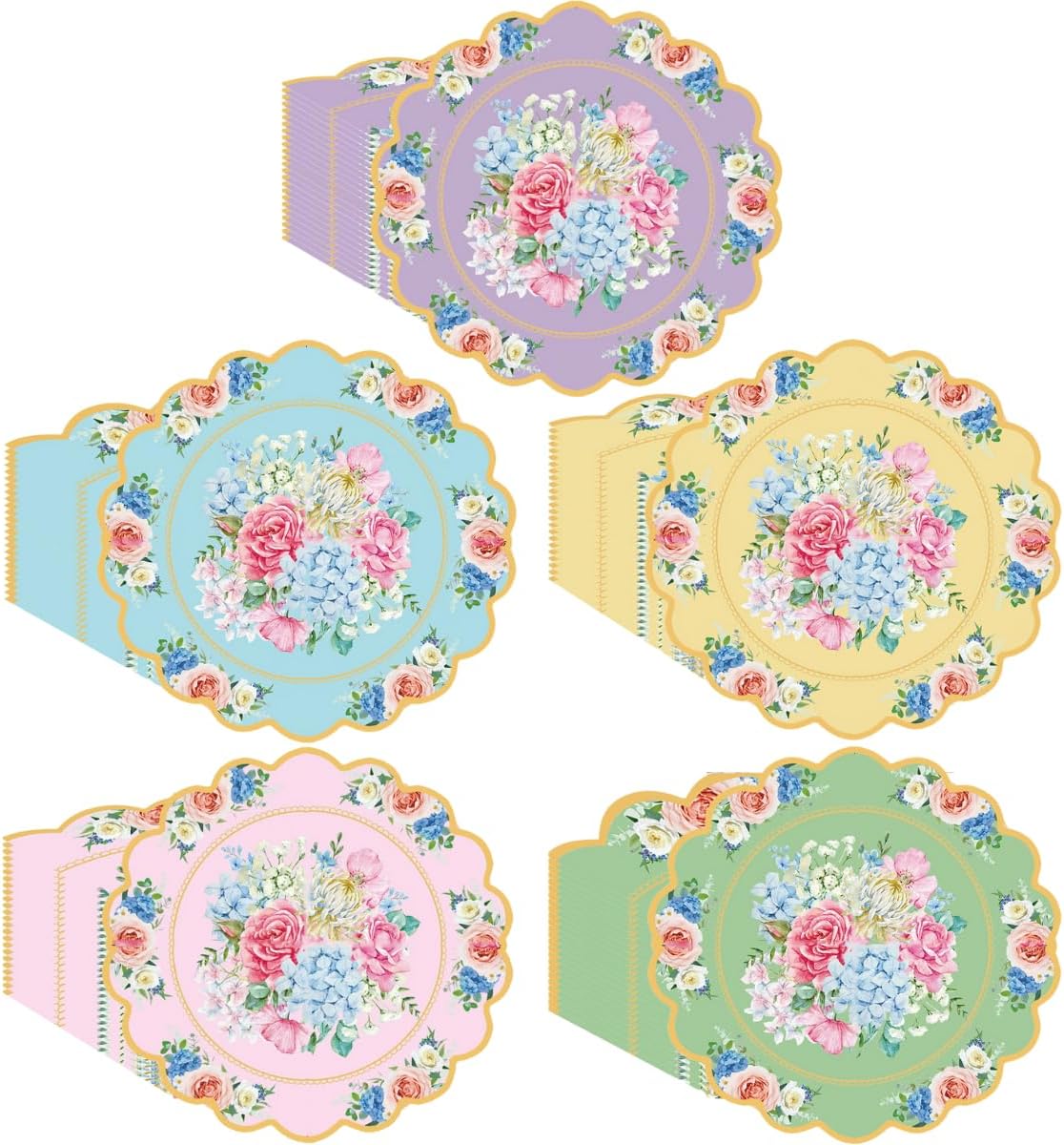 100pcs Flower Shaped Tea Party Napkins, Glazeal 2 Ply Vintage Floral Napkins Scalloped Guest Paper Napkins for Tableware Wedding Bridal Baby Shower Tea Birthday Party