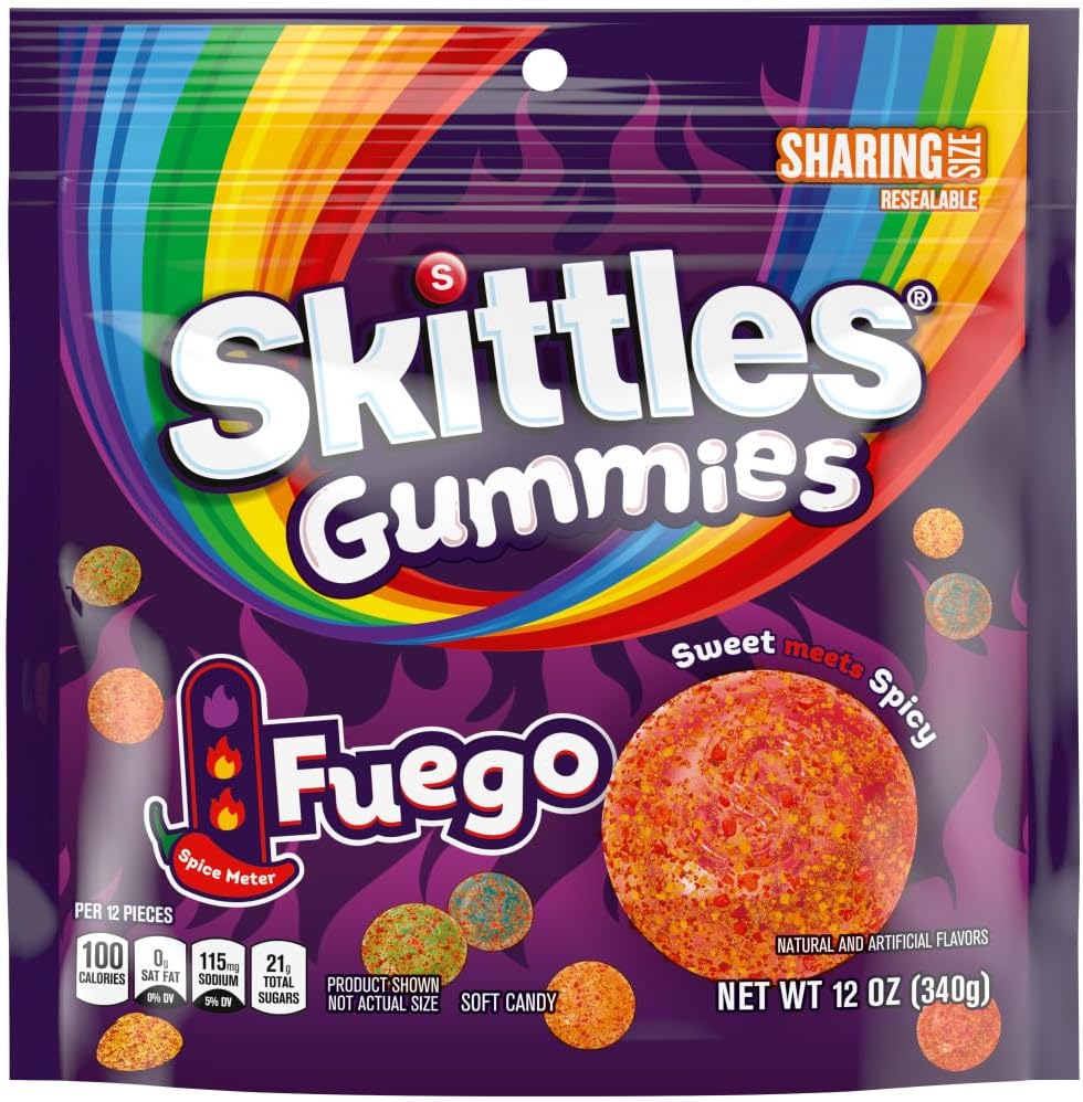 SKITTLES GUMMIES Fuego Sweet and Spicy Gummy Candy, Sharing Size, 12 Oz Resealable Bag