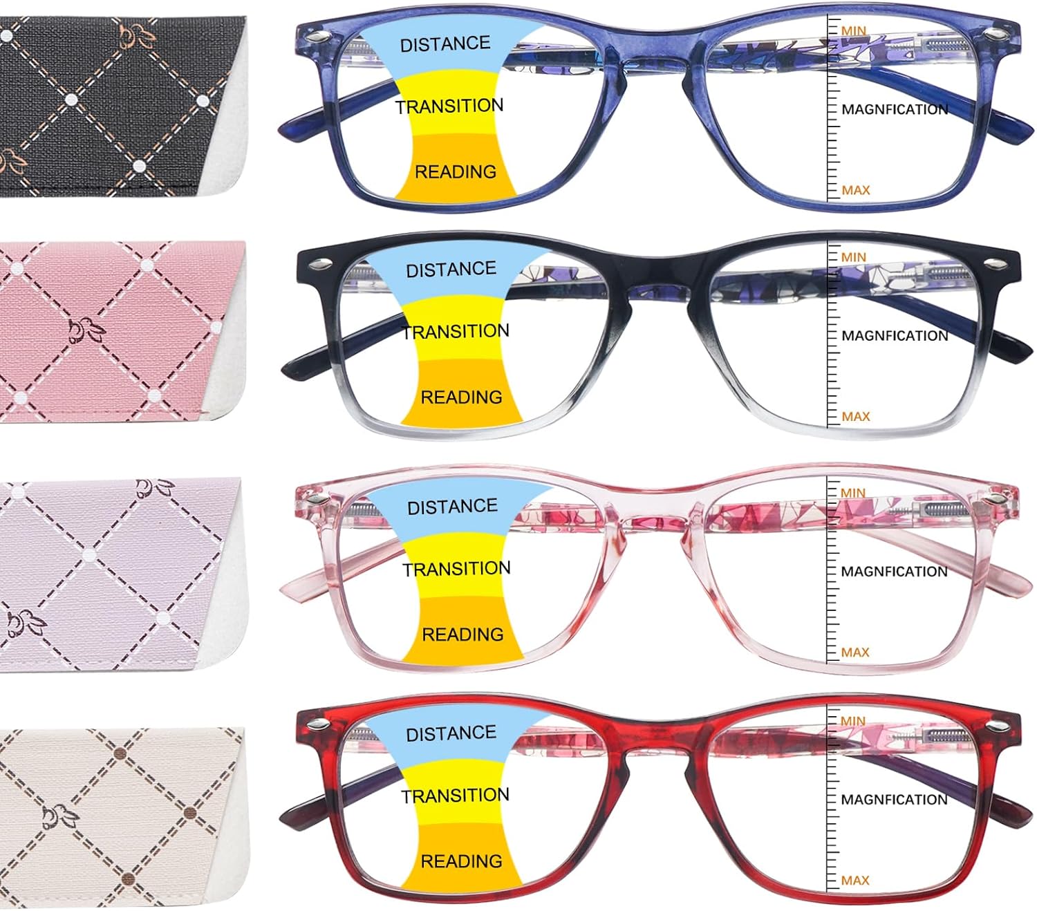 2 Pack Progressive Multifocus Reading Glasses Men and Women Computer Blue Light Blocking Anti Eyestrain Readers