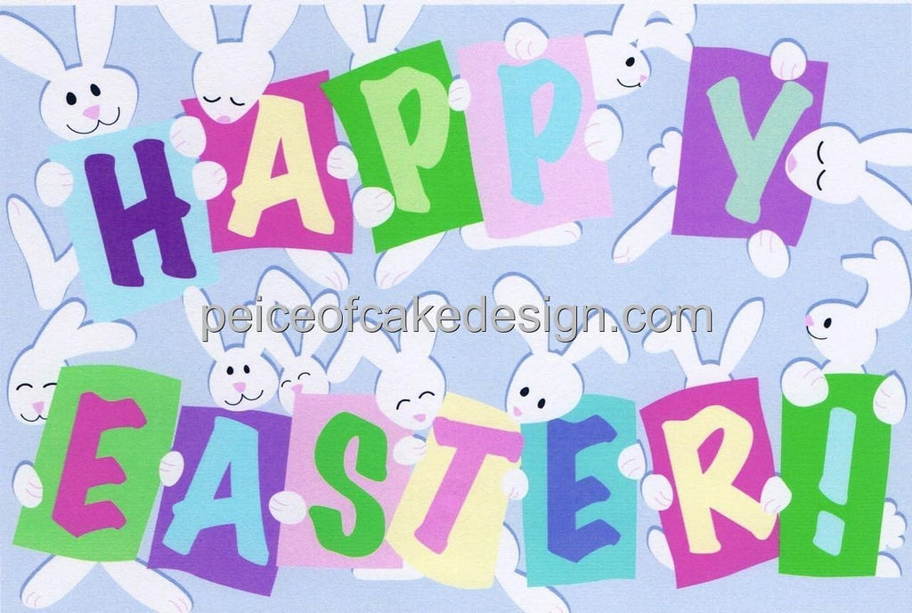 1/4 Sheet ~ Happy Easter Bunnies ~ Edible Cake/Cupcake Topper!!!