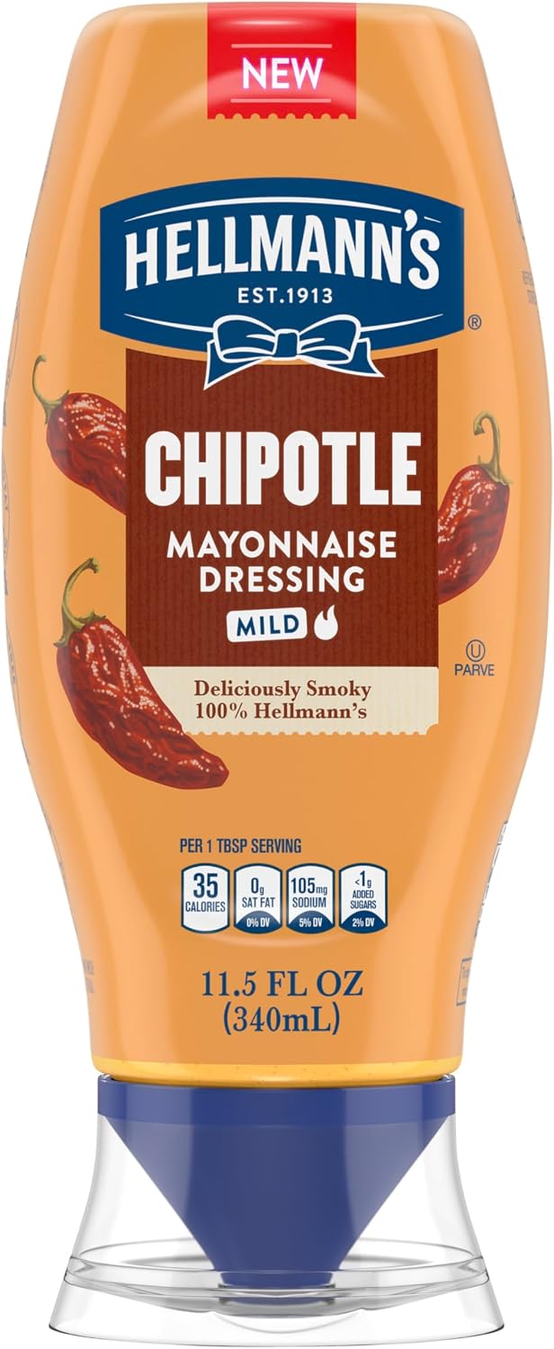 Hellmann's Mayonnaise Dressing Mild Chipotle for Tacos, Grilled Chicken Sandwiches & More, with Real Ingredients & No Artificial Flavors, 11.5 oz