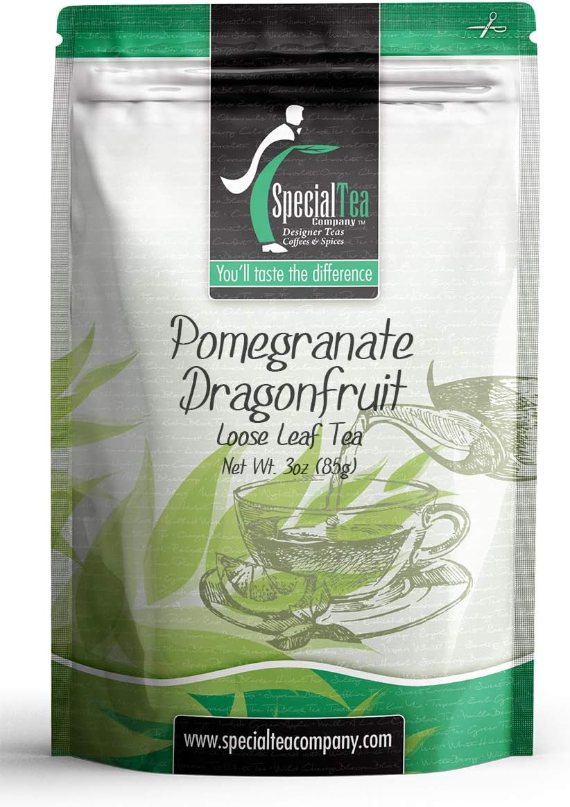 Pomegranate and Dragonfruit Green and White SUPER FRUIT Tea Blend, 3 oz. Loose Leaf