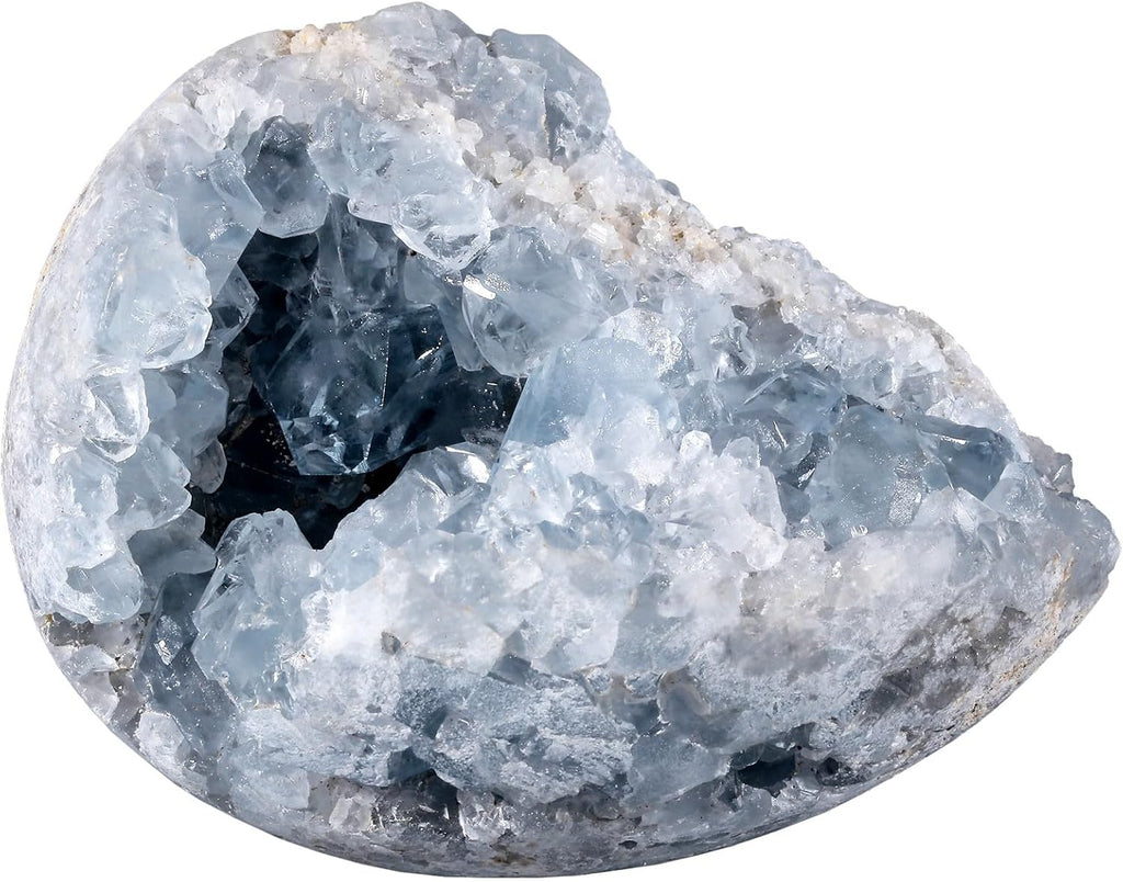Rockcloud Natural Raw Blue Celestite Mineral Healing Crystal Cluster Geode Irregular Home Decoration Gemstone Specimen, 0.70-0.99 lb