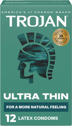 Trojan Ultra Thin Latex Lubricated Condoms for Men, Thin Condoms for a More Natural Feeling, Premium Latex to Help Reduce Risk of Pregnancy and Sexually Transmitted Infections (STIs), 12 count