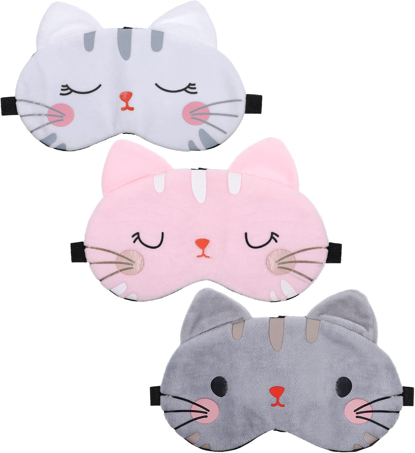 3 Pieces Cute Cat Sleep Mask, Cute Cat Eye Mask for Sleeping Cartoon Animal Sleeping Blindfold Eyes Cover Funny Animal Cats Sleepings Masks Lightweight Kawaii Eyemask for Women Men Kids