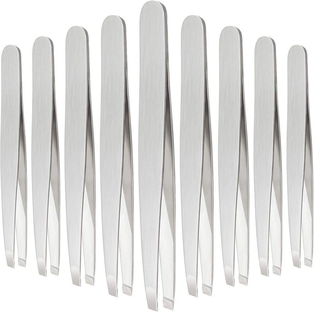Mudder 12 Pcs Eyebrow Tweezers Set for Facial Hair Stainless Steel Slanted Tip Tweezers in Bulk for Men and Women (Silver)