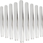 Mudder 12 Pcs Eyebrow Tweezers Set for Facial Hair Stainless Steel Slanted Tip Tweezers in Bulk for Men and Women (Silver)