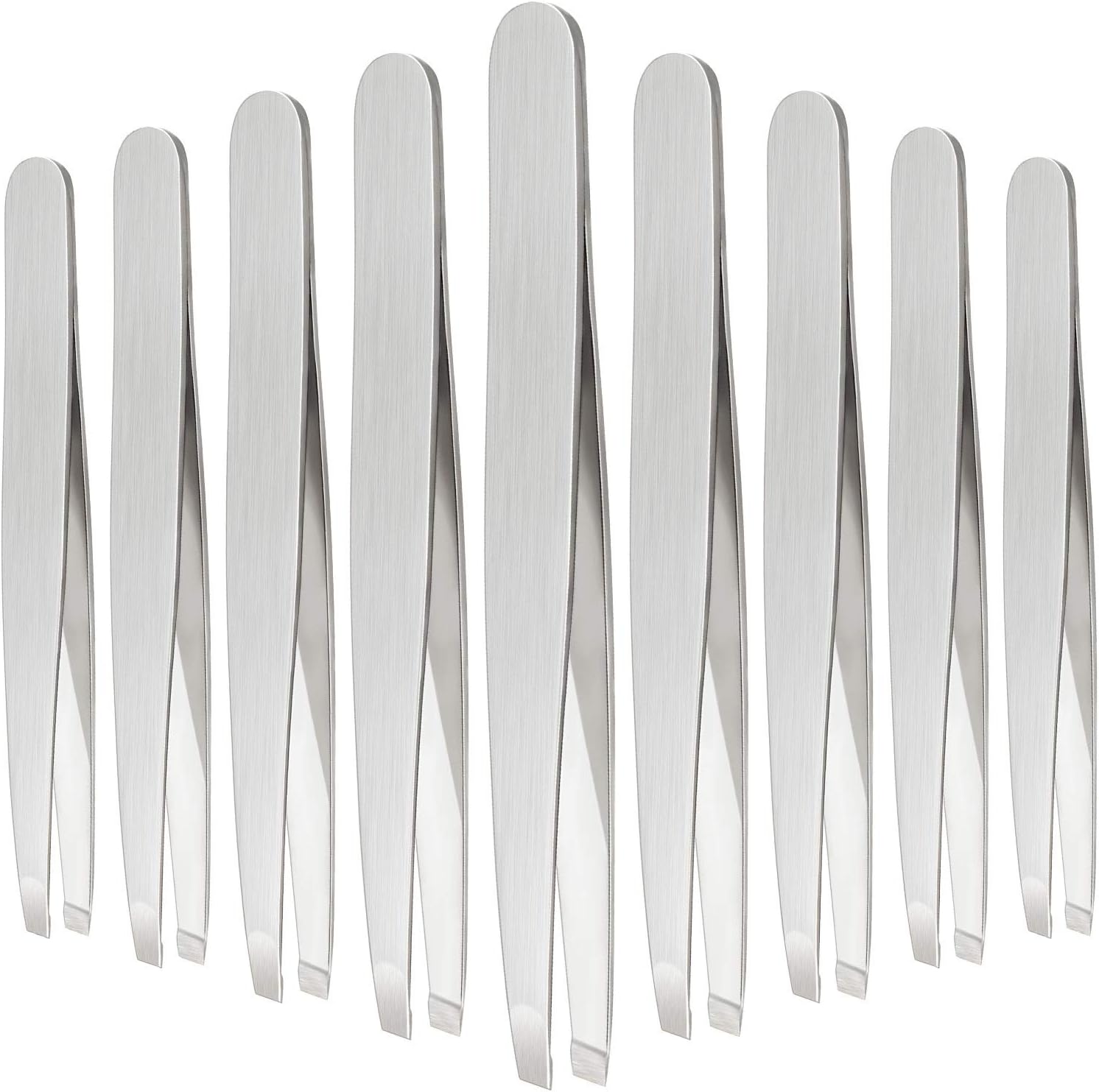 Mudder 12 Pcs Eyebrow Tweezers Set for Facial Hair Stainless Steel Slanted Tip Tweezers in Bulk for Men and Women (Silver)