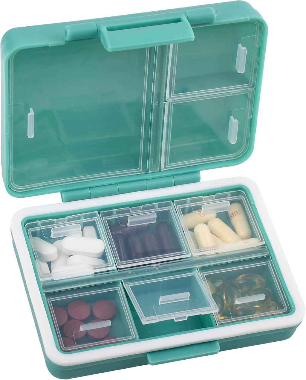 9-Grid Pill Organizer,Portable Pill Box,Large Capacity Compartments,Travel Pill Container,Medicine Dispenser,Pill Purse,Pill Case for Vitamins, Fish Oils or Supplements(Navy Green)
