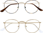 OPULIZE SOL Reading Glasses with Blue Light Blocking for Women and Men, Round Metal Frame, Spring Hinges, Computer Gaming Glasses, Brown Tortoiseshelll,Gold +0 (Pack of 2)