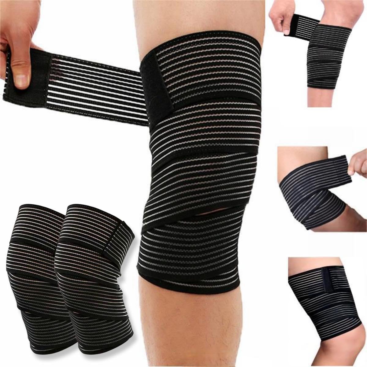 2 Pcs Adjustable Elastic Knee Wrap Compression Bandage Brace Support for Women and Man， Legs ain Relief, Stabilising Ligaments, Joint Pain, Squat, Basketball,Running,Tennis,Volleyball，Football