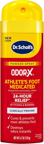 Dr. Scholl's ODOR-X ATHLETE'S FOOT MEDICATED POWDER SPRAY, 4.7 oz // 24-Hour Relief of Itching & Burning, Clinically Proven, Cures & Prevents Most Athlete's Foot, Destroys Odors Instantly