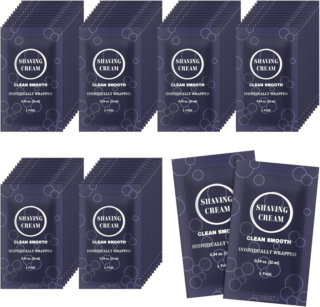 Travel Shaving Cream for Men, Individually Wrapped Mini Shaving Cream in Bulk, Disposable Travel Size Toiletries Amenities Vacation for Hotel, Shelter/Homeless/Nursing Home/Charity 0.34 oz (60 Pack)