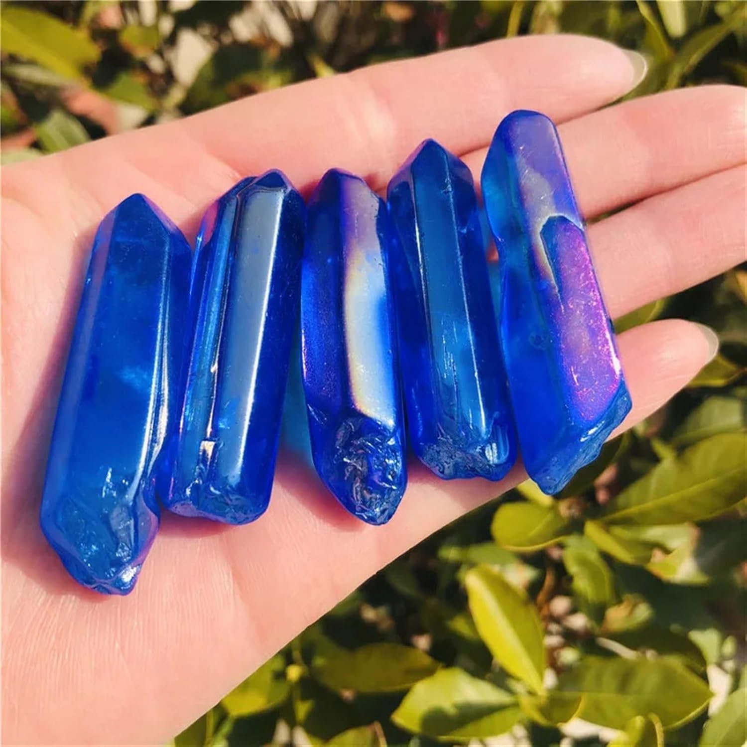 AtkitS Electroplated Red Rainbow Halo Quartz Crystal Dot Decoration Natural Quartz Crystal Home Decor(Deep Blue,100g)