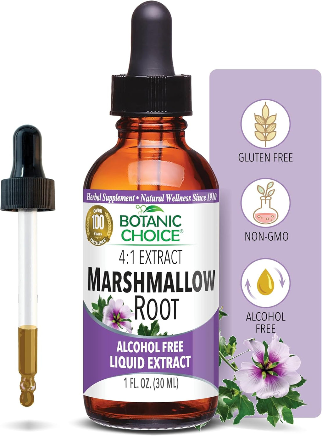 Botanic Choice Marshmallow Root Liquid Extract - Alcohol Free, Gluten Free, Traditional Throat and Respiratory Support 1 fl. oz.