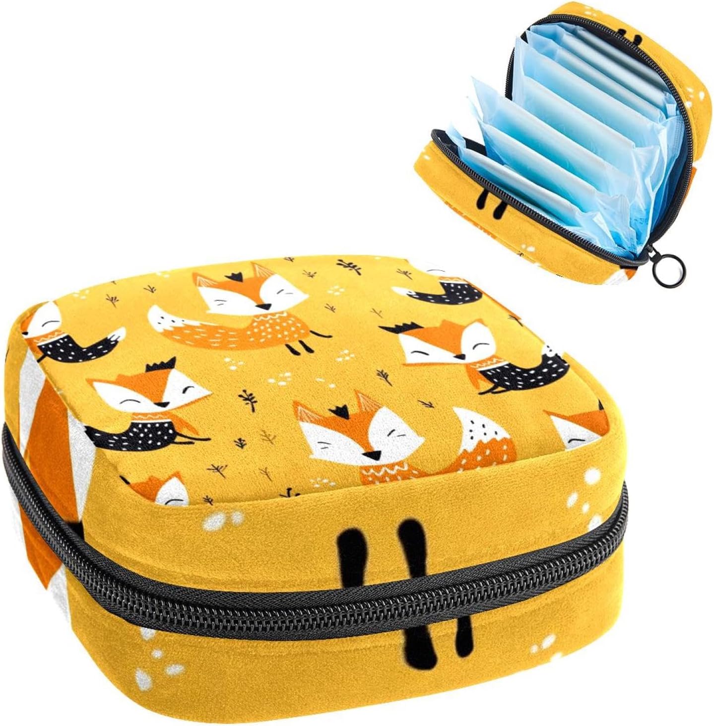 Sanitary Napkin Storage Bag,Period Bag,Fox Tree Leaves,Sanitary Bags for Feminine Products